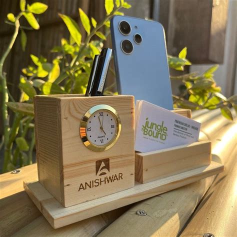 Elegant Wooden Pen Stand with Clock – Desk Organizer for Home & Office ...