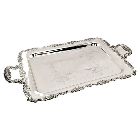 Large Antique English Footed Silver Plated Serving Tray with Floral ...