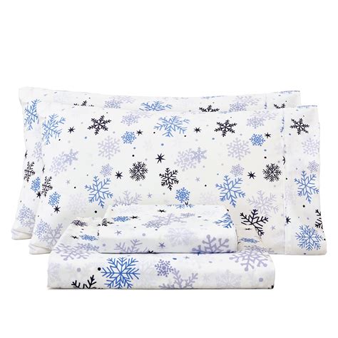 Bedmoon King Christmas Noel Holiday Sheets, White Blue Snowflake Sheets ...