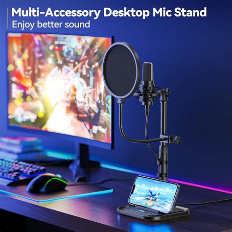 Buy Desktop Microphone Stand with Phone Holder, 2 in 1 Adjustable Mic ...