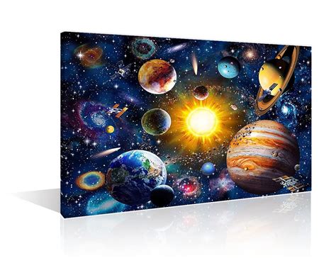 TUMOVO Wall Art for Living Room Planets in Space Canvas Prints Milky ...