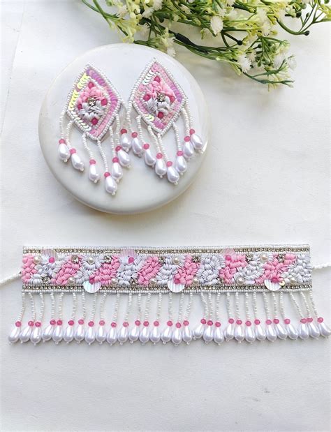 Blushing Pink-White Beaded Pearl Choker Set for Haldi & Mehndi