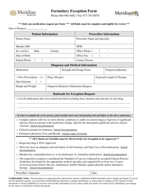 Fillable Online Formulary Exception Form - mhplancom Fax Email Print ...