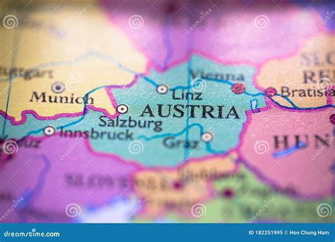 Geographical Map Location of Country Austria in Europe Continent on Atlas Stock Image - Image of ...