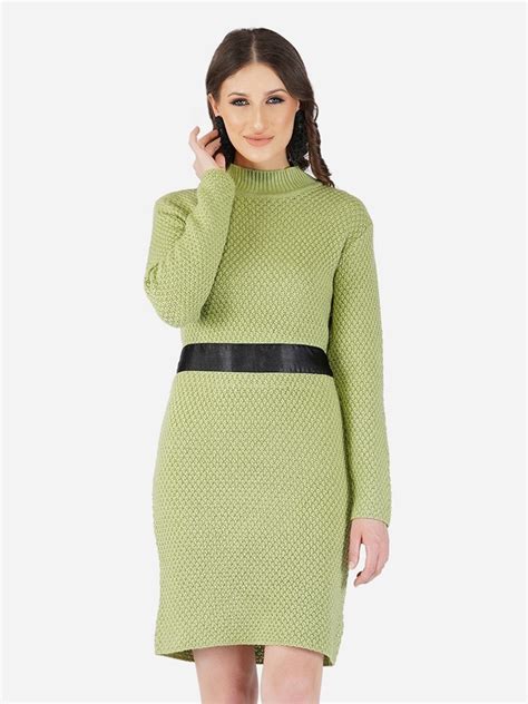 Buy JoE Hazel Sea Green Self Design Sweater Dress - Dresses for Women ...