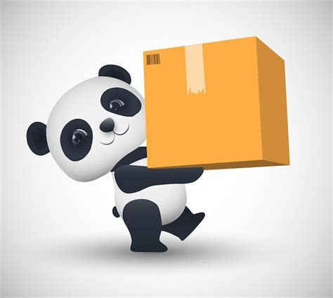 Pequeno panda carrega um pacote | Vetor Premium