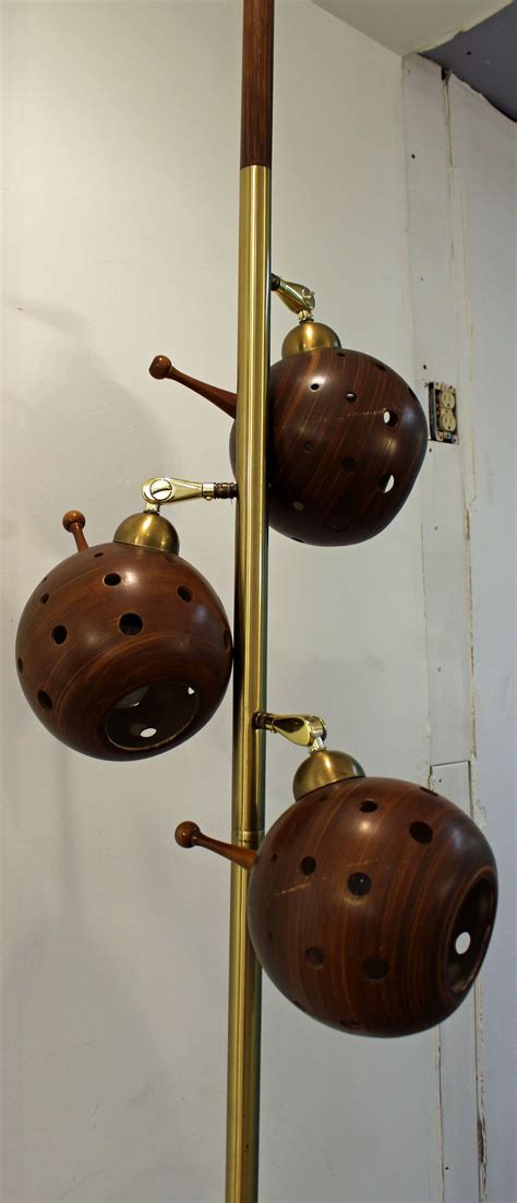 Midcentury Danish Modern Walnut Brass Three-Way Tension Pole Lamp at ...