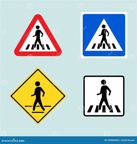 Set Of Pedestrian Crossing Sign Isolated On Background. Vector ...