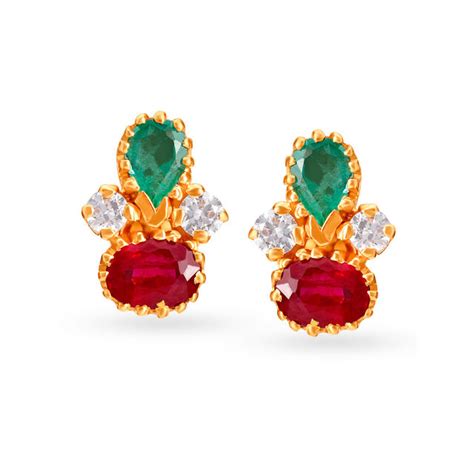 Traditional 22 Karat Yellow Gold Stone Earrings