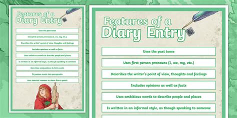 Features of a Diary Entry Display Poster (Lehrer gemacht)
