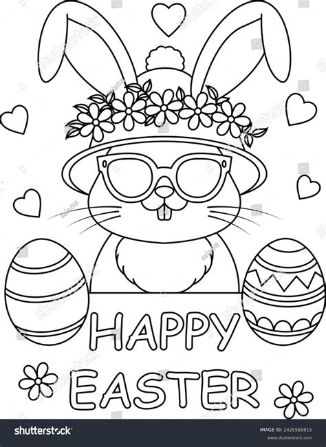 Cute Bunny Easter Eggs Coloring Page Stock Vector (Royalty Free ...