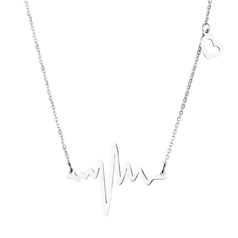 Stainless Steel Heartbeat Necklace - Silver Finish