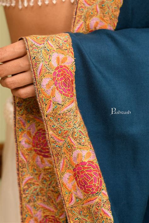 Pashtush Womens Pure Pashmina Shawl, Challa Daur - Gulaabdar Sozni Emb ...