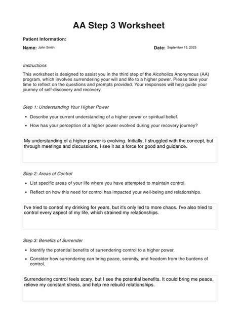 AA Step 3 Worksheets & Example | Free PDF Download