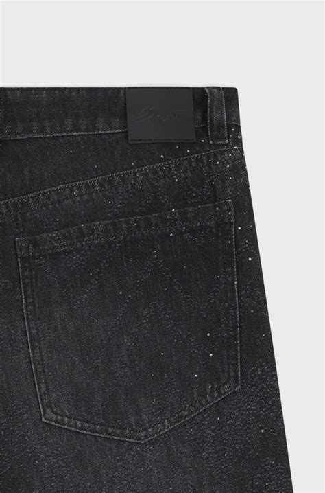 BOSS - Wide-leg jeans in crystal-embellished black denim - Black