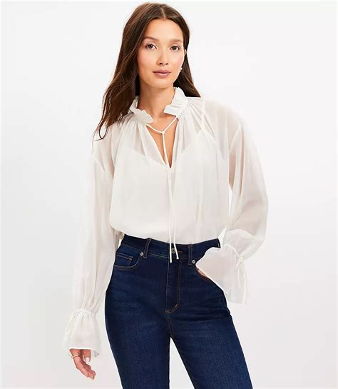 Chiffon Ruffle Tie Neck Blouse