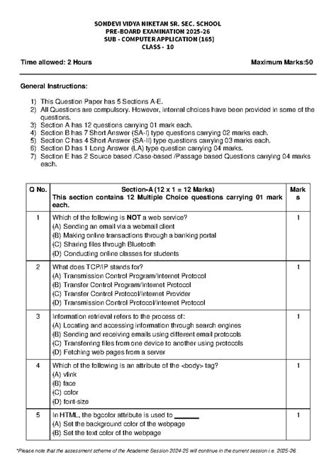 Computer Application Class 10 Exam Paper (165) - SQP - Studocu