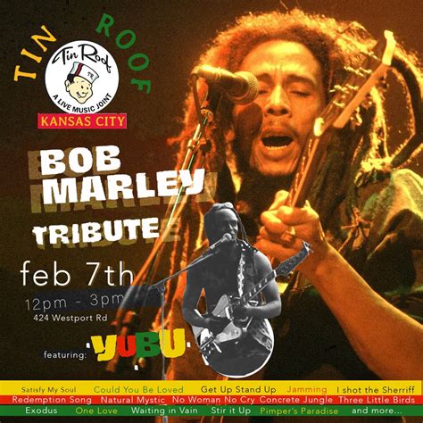 Bob Marley Tribute - Tin Roof Kansas City, Tin Roof Kansas City, 7 ...