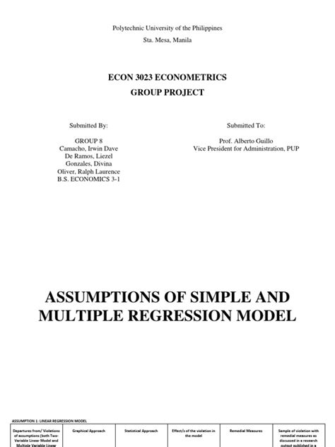 Assumptions of Simple and Multiple Linear Regression Model | Download ...