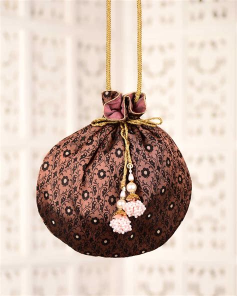 Brown Banarasi Resham Brocade Silk Potli 11"x10"