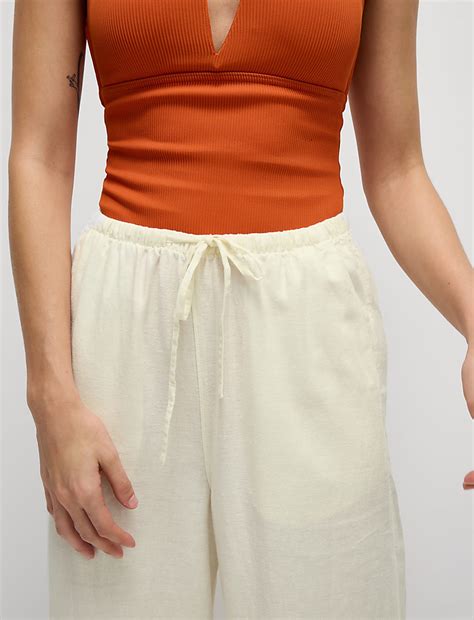 Buy Linen Rich Printed Wide Leg Trousers at Marks & Spencer