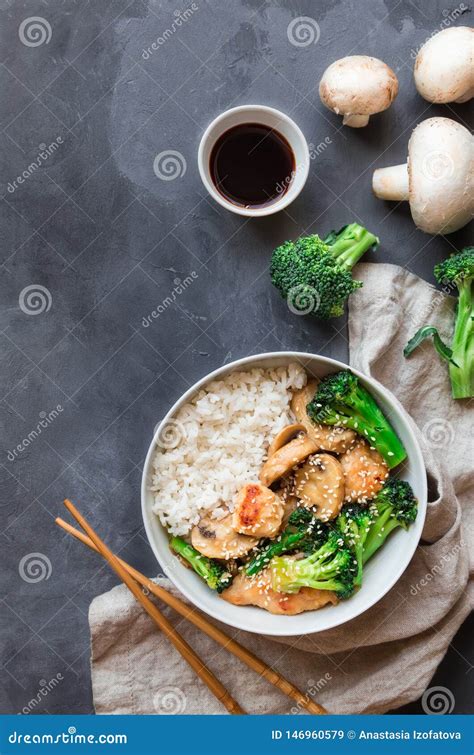 Teriyaki Chicken, Broccoli and Mushrooms Stir Fry Stock Image - Image ...