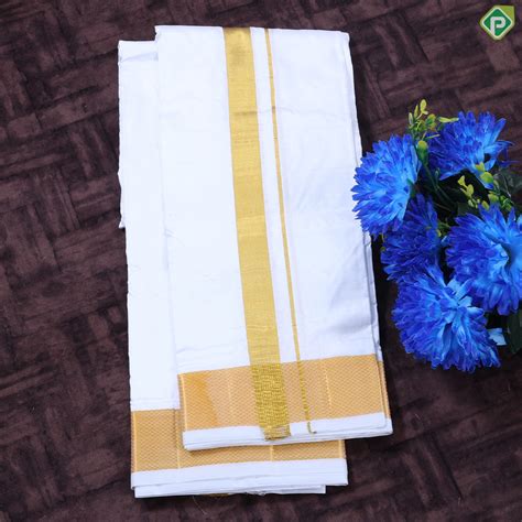 Pure White Gold Zari 120 Kuligai 8 Muzham Pure Silk Dhothi Pattu Vesti ...
