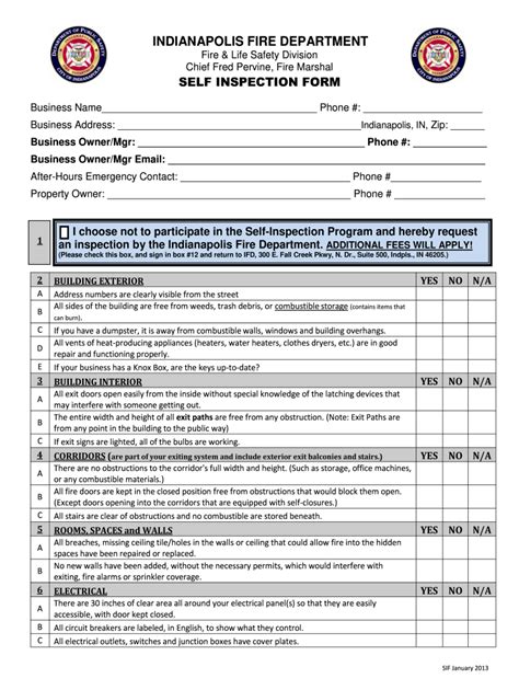 2013-2026 IN Self Inspection Form - City of Indianapolis - Blank ...