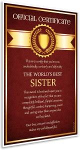 Best Sister Certificate Poster Digital Art Print for Home Room Gift ...