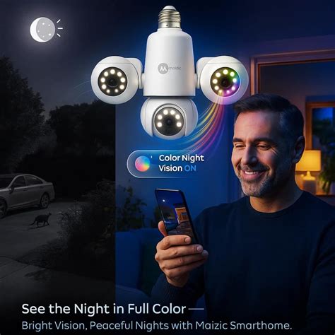 Maizic Smarthome Trion Bulb 5+5+5MP FHD Triple Lens WiFi CCTV Camera ...