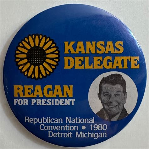 Kansas Delegate Reagan 1980 pinback button - St. Clair Americana