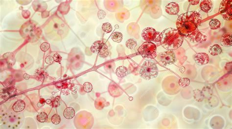 Detailed image of fungal cells under a microscope with clear visualization of the cell walls ...