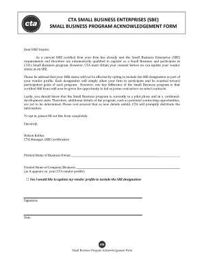 Fillable Online CTA SMALL BUSINESS ENTERPRISES (SBE ... - Transit ...