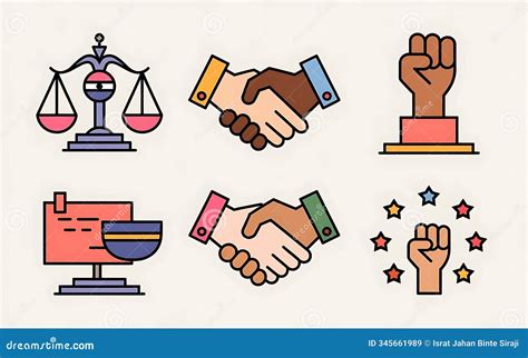 Icons Set Featuring Scales Of Justice, Handshakes, And Solidarity Symbols Royalty-Free Stock ...