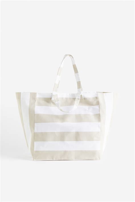 Cotton canvas beach bag - Light beige/Striped - Home All | H&M IN