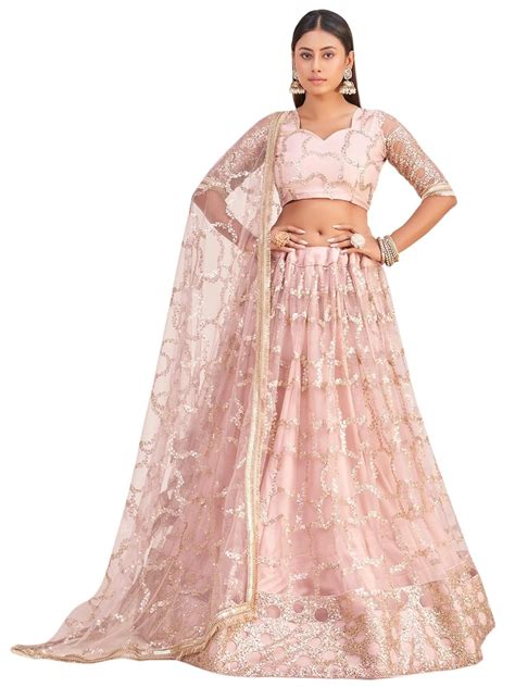Buy Zeel Clothing Women's Embroidered Soft Net Lehenga Choli With ...