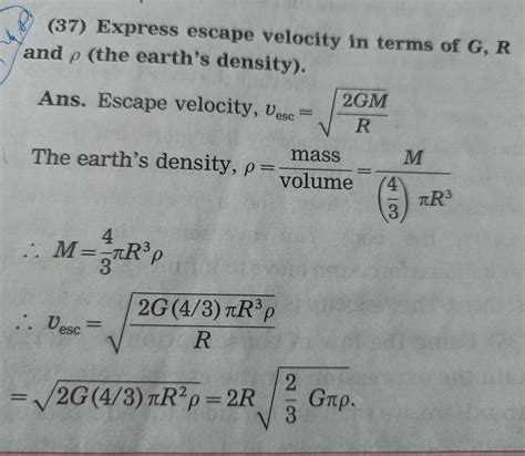 explain escape velocity in terms of g and R - Brainly.in