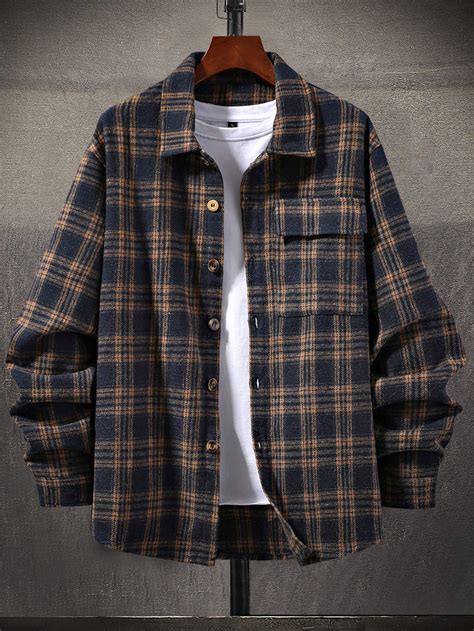 Manfinity Homme Men Plaid Flap Pocket Overcoat Without Tee | Fashion ...