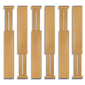 JR 6 Pack Bamboo Drawer Dividers Organizer 11.9" to 16.5" Adjustable ...