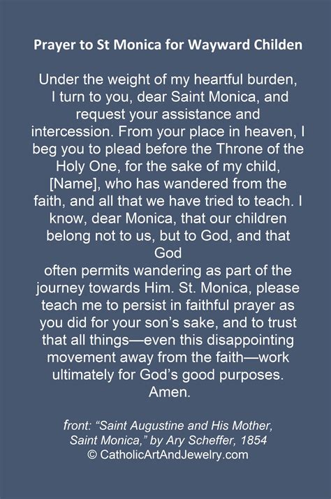 Holy Card – St Monica – Prayer for Wayward Children – pack of 10/100/1 ...