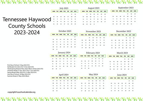 Tennessee Haywood County Schools Calendar for 2023-2024