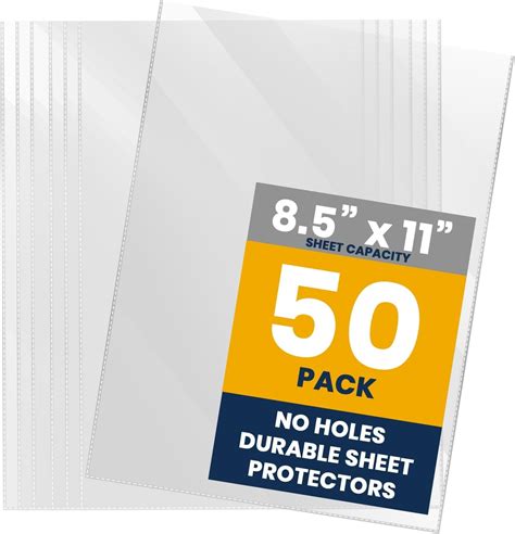 Performore 50 Clear No Hole Sheet Protectors, 8.5" x 11", Plastic Sheet ...