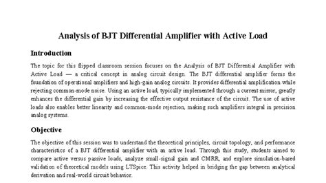 BJT Differential Amplifier Analysis Report (ENGR 301) - Studocu