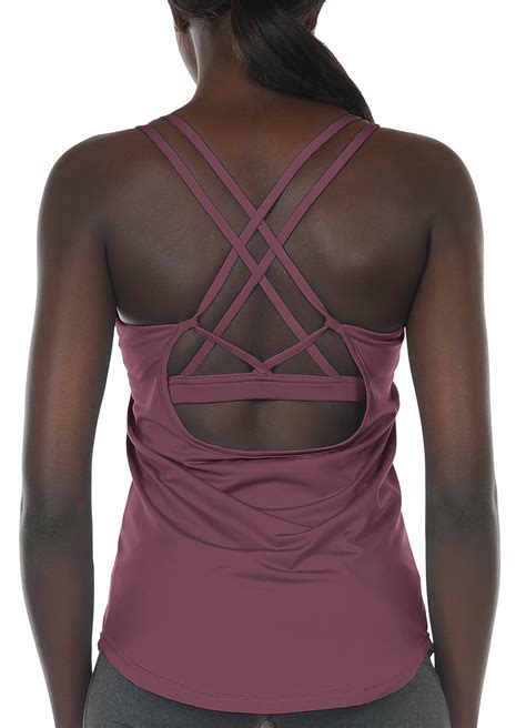 icyzone Workout Tank Tops Built in Bra - Women's Strappy Athletic Yoga ...