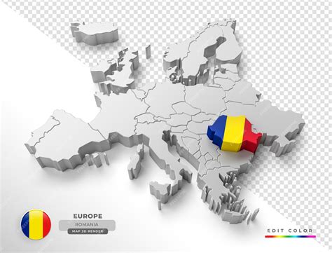 Isometric map of romania europe with flag in 3d render | Premium PSD