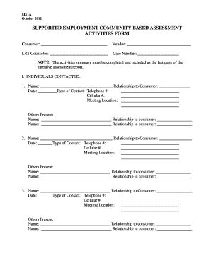 Supported Employment Community Based Assessment Activities Form - Fill ...