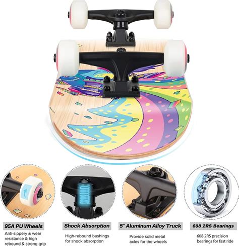 compleet board 70 x 20 cm skateboards met dubbele kick, ABEC-7 ...