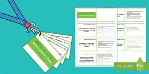 Lanyard Sized Year Two Number and Place Value Objectives Cards