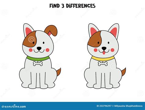 Find Three Differences between Two Cute Dogs. Stock Illustration ...