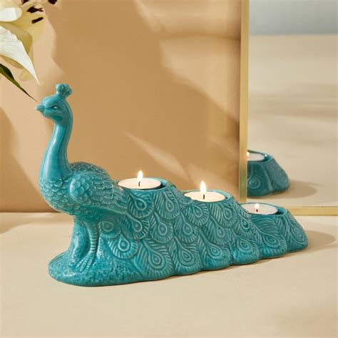 Buy Rylee Ivana Ceramic Peacock Multi T-Light Holder from Home Centre ...